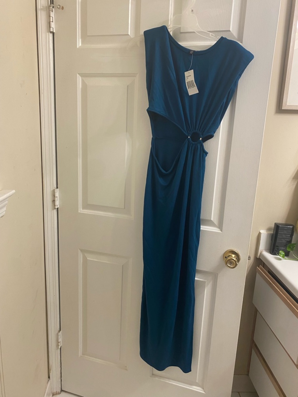 Bloomingdale's Teal Cutout Ring-Detail Maxi Dress